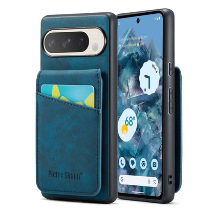 For Google Pixel 9 Pro XL Fierre Shann Crazy Horse Card Holder Back Cover PU Phone Case(Blue) - Google Cases by FIERRE SHANN | Online Shopping UK | buy2fix