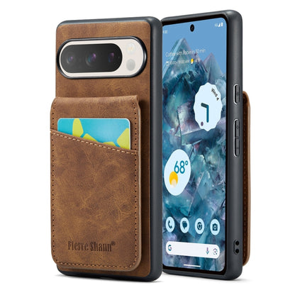 For Google Pixel 9 / 9 Pro Fierre Shann Crazy Horse Card Holder Back Cover PU Phone Case(Brown) - Google Cases by FIERRE SHANN | Online Shopping UK | buy2fix