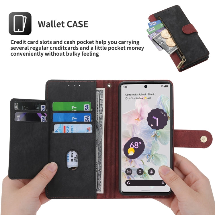 For Google Pixel 7 Pro POLA Dual-color Zipper Wallet RFID Leather Phone Case(Red Black) - Google Cases by POLA | Online Shopping UK | buy2fix