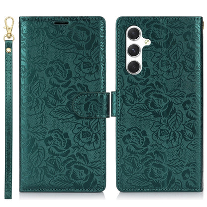 For Samsung Galaxy S25 5G Peony Flowers Imprint Leather Phone Case(Green) - Galaxy S25 5G Cases by buy2fix | Online Shopping UK | buy2fix