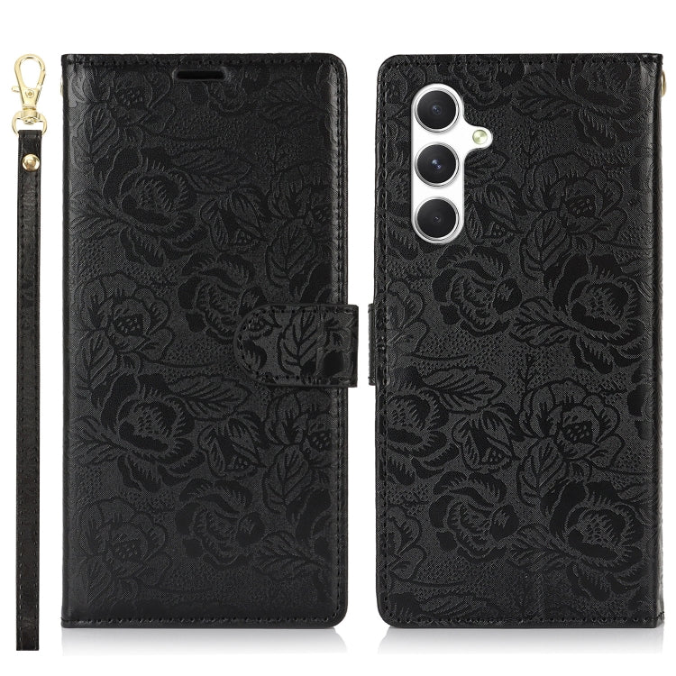 For Samsung Galaxy S25 5G Peony Flowers Imprint Leather Phone Case(Black) - Galaxy S25 5G Cases by buy2fix | Online Shopping UK | buy2fix