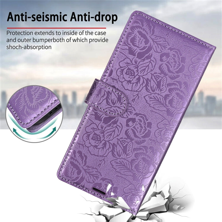 For Samsung Galaxy S25 5G Peony Flowers Imprint Leather Phone Case(Purple) - Galaxy S25 5G Cases by buy2fix | Online Shopping UK | buy2fix