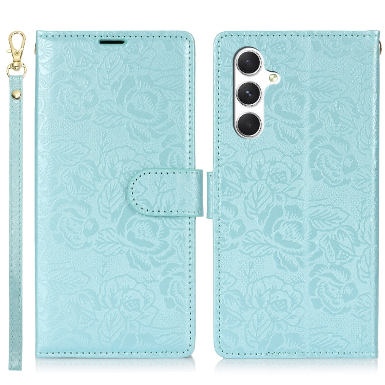 For Samsung Galaxy S25 5G Peony Flowers Imprint Leather Phone Case(Sky Blue) - Galaxy S25 5G Cases by buy2fix | Online Shopping UK | buy2fix