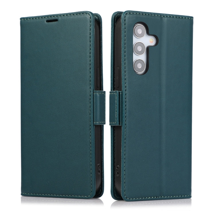 For Samsung Galaxy S25 / S24 5G Side Buckle RFID Anti-theft Leather Phone Case(Green) - Galaxy S25 5G Cases by buy2fix | Online Shopping UK | buy2fix