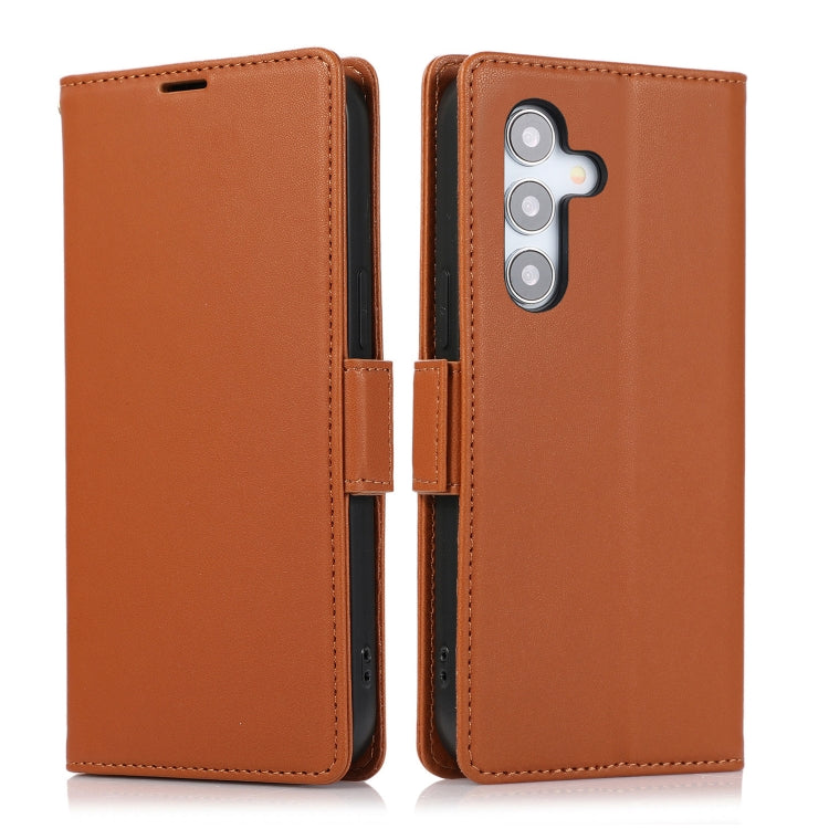 For Samsung Galaxy S25 / S24 5G Side Buckle RFID Anti-theft Leather Phone Case(Brown) - Galaxy S25 5G Cases by buy2fix | Online Shopping UK | buy2fix