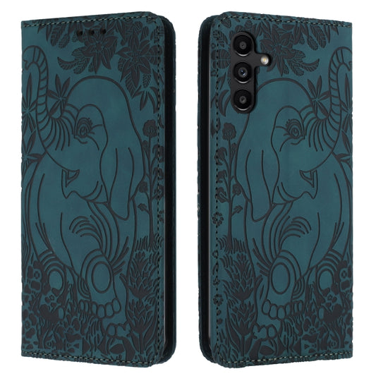 For Samsung Galaxy S25+ 5G Retro Elephant Embossed Leather Phone Case(Green) - Galaxy S25+ 5G Cases by buy2fix | Online Shopping UK | buy2fix