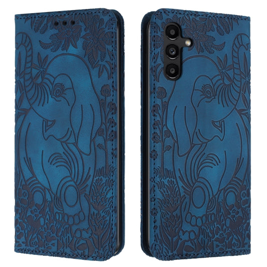 For Samsung Galaxy S25 5G Retro Elephant Embossed Leather Phone Case(Blue) - Galaxy S25 5G Cases by buy2fix | Online Shopping UK | buy2fix