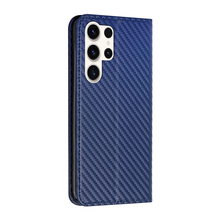 For Samsung Galaxy S25 Ultra 5G Carbon Fiber Texture Magnetic Flip Leather Phone Case(Blue) - Galaxy S25 Ultra 5G Cases by buy2fix | Online Shopping UK | buy2fix