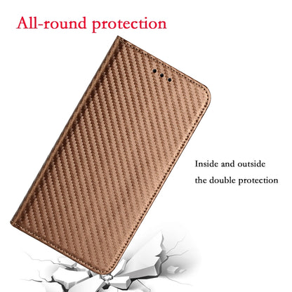 For Samsung Galaxy S25 Ultra 5G Carbon Fiber Texture Magnetic Flip Leather Phone Case(Brown) - Galaxy S25 Ultra 5G Cases by buy2fix | Online Shopping UK | buy2fix