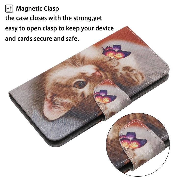 For Samsung Galaxy S25 5G Colored Drawing Pattern Leather Phone Case(Butterfly Cat) - Galaxy S25 5G Cases by buy2fix | Online Shopping UK | buy2fix