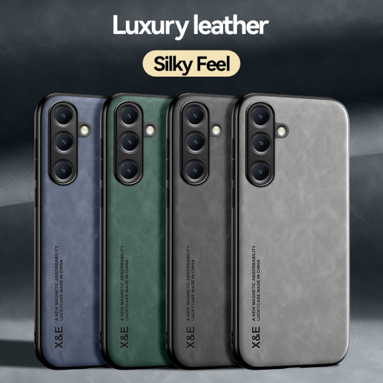 For Samsung Galaxy S25 Ultra 5G Skin Feel Magnetic Leather Back Phone Case(Light Grey) - Galaxy S25 Ultra 5G Cases by buy2fix | Online Shopping UK | buy2fix