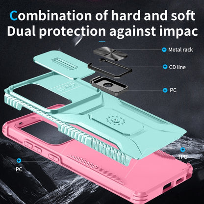 For Samsung Galaxy S25 Ultra 5G Sliding Camshield Holder Phone Case(Grey Green + Pink) - Galaxy S25 Ultra 5G Cases by buy2fix | Online Shopping UK | buy2fix