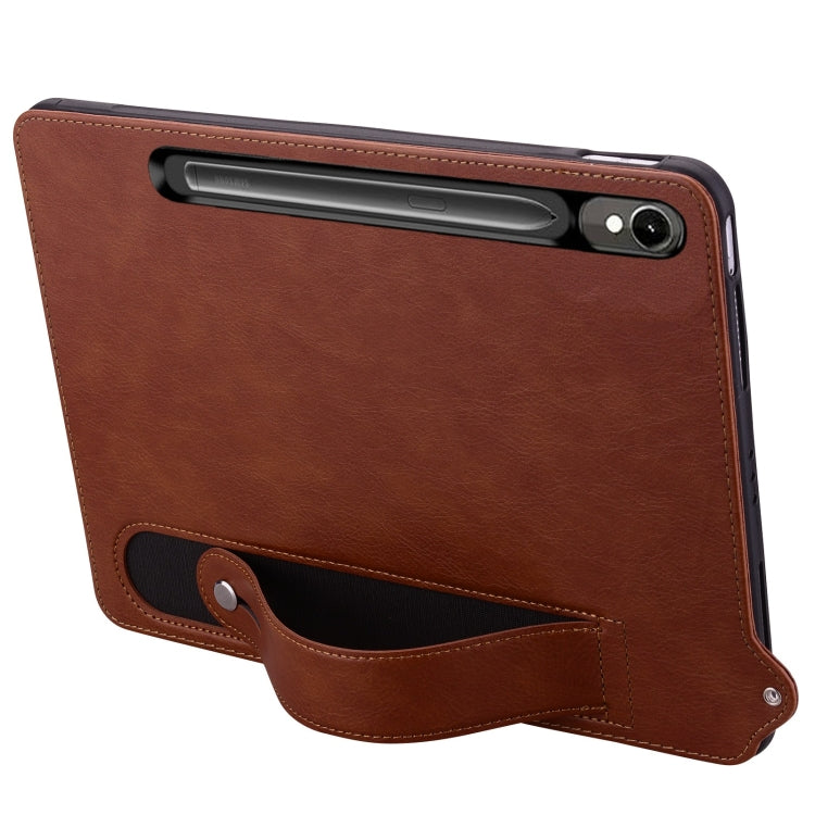 For Samsung Galaxy Tab S10 / S9 / S8 / S7 TPU Leather Back Tablet Case with Wristband(Brown) - Tab S10 Cases by buy2fix | Online Shopping UK | buy2fix