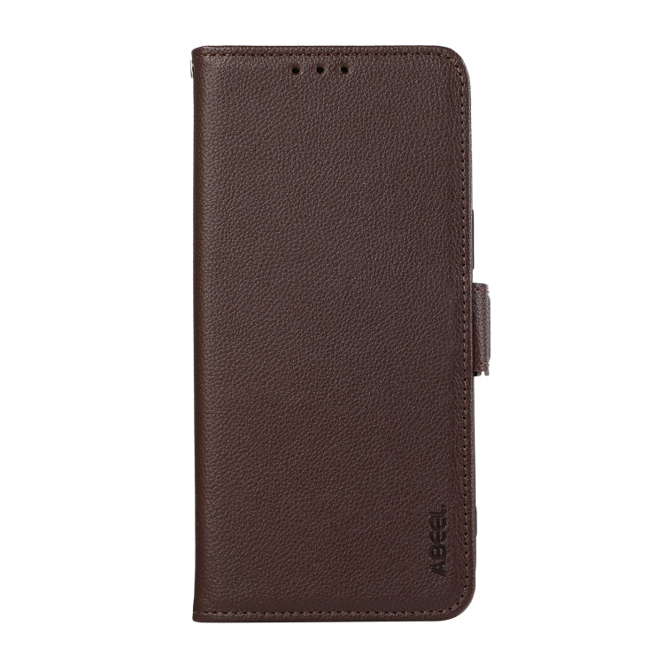 For OnePlus 13 ABEEL Side-Magnetic Litchi Pattern Leather RFID Phone Case(Brown) - OnePlus Cases by buy2fix | Online Shopping UK | buy2fix