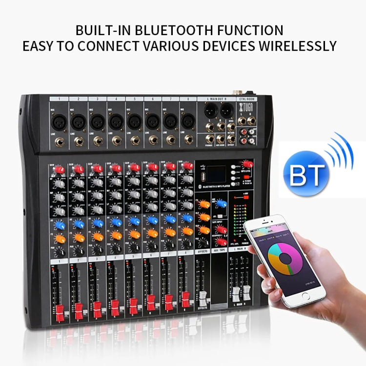 XTUGA CT80X 8-Channels Audio Mixer DJ Mixing Console with 48V Power Supply(EU Plug) - Live Sound Effects Processors by XTUGA | Online Shopping UK | buy2fix