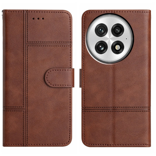 For OnePlus 13 Cowhide Texture Stitching Leather Phone Case(Coffee) - OnePlus Cases by buy2fix | Online Shopping UK | buy2fix