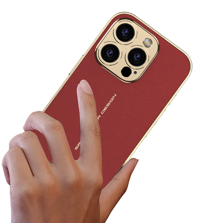 For iPhone 16 Pro GKK Plated Plain Leather Shockproof Phone Case(Red) - iPhone 16 Pro Cases by GKK | Online Shopping UK | buy2fix