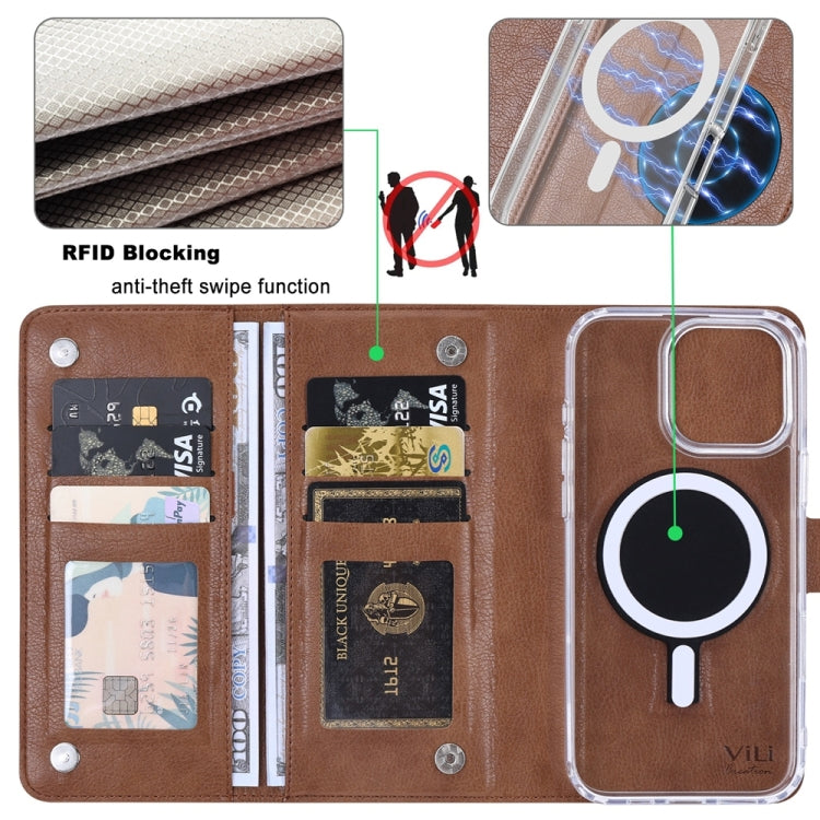 For iPhone 16 Pro ViLi GVS-C Series MagSafe Magnetic RFID Leather Flip Phone Case(Brown) - iPhone 16 Pro Cases by ViLi | Online Shopping UK | buy2fix