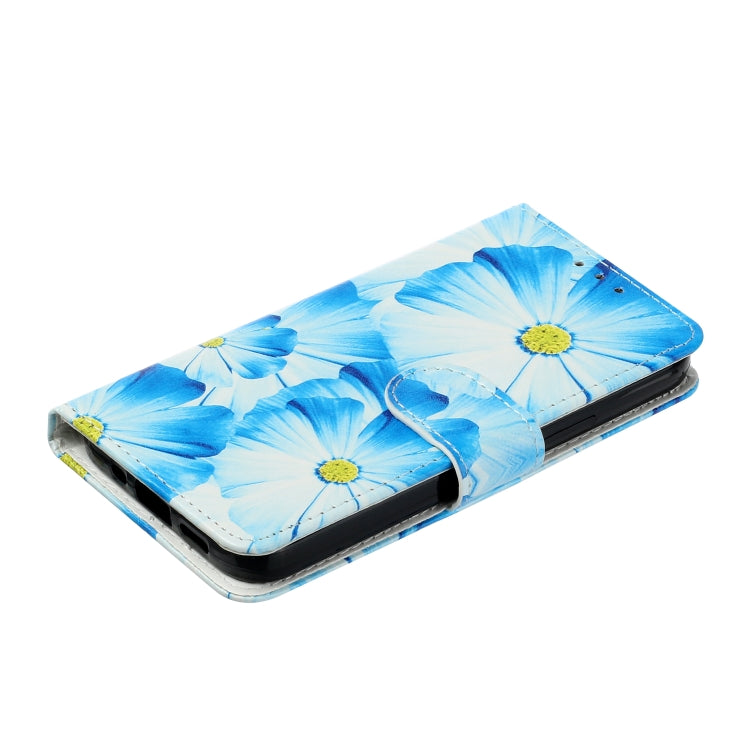 For Samsung Galaxy S25+ 5G Colored Drawing Marble Pattern Leather Phone Case(Blue Flower) - Galaxy S25+ 5G Cases by buy2fix | Online Shopping UK | buy2fix