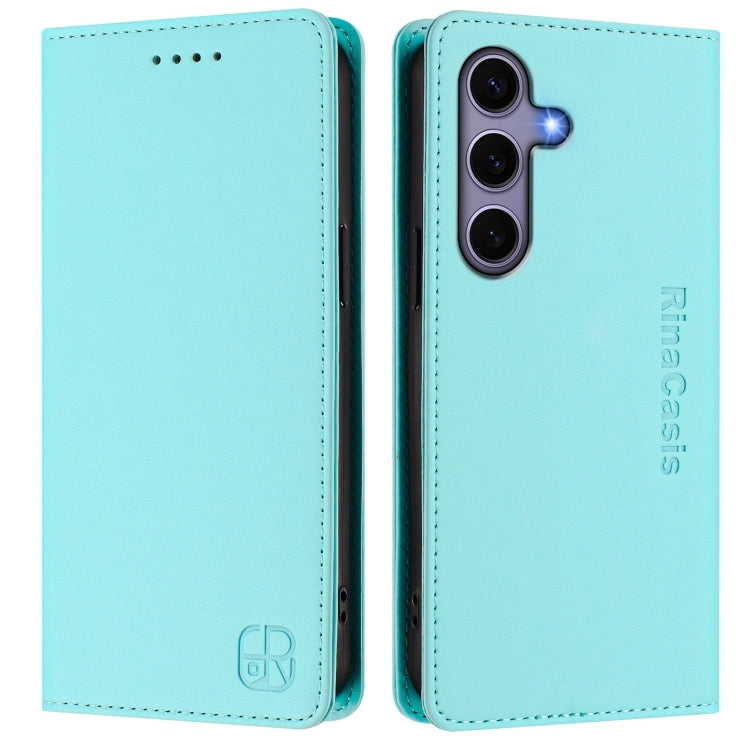 For Samsung Galaxy S24 / S25 5G RC01 Dual-Folded Magnetic Suction RFID Leather Phone Case(Mint Green) - Galaxy S25 5G Cases by buy2fix | Online Shopping UK | buy2fix