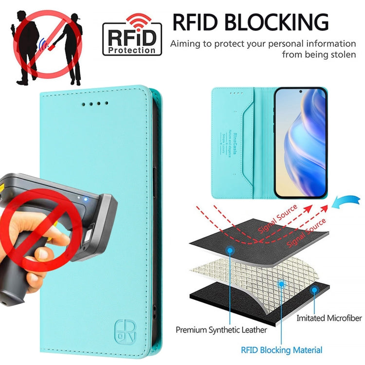 For Samsung Galaxy S24 / S25 5G RC01 Dual-Folded Magnetic Suction RFID Leather Phone Case(Mint Green) - Galaxy S25 5G Cases by buy2fix | Online Shopping UK | buy2fix