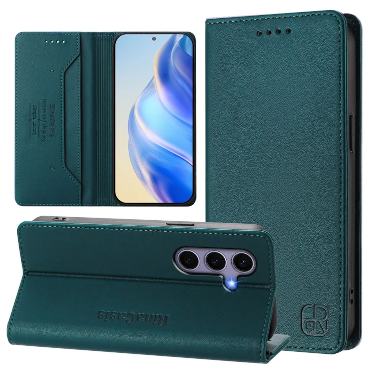 For Samsung Galaxy S24+ / S25+ 5G RC01 Dual-Folded Magnetic Suction RFID Leather Phone Case(Dark Green) - Galaxy S25+ 5G Cases by buy2fix | Online Shopping UK | buy2fix