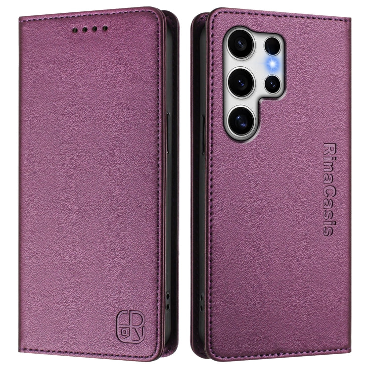 For Samsung Galaxy S25 Ultra 5G RC01 Dual-Folded Magnetic Suction RFID Leather Phone Case(Violet) - Galaxy S25 Ultra 5G Cases by buy2fix | Online Shopping UK | buy2fix