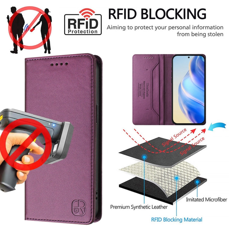 For Samsung Galaxy S25 Ultra 5G RC01 Dual-Folded Magnetic Suction RFID Leather Phone Case(Violet) - Galaxy S25 Ultra 5G Cases by buy2fix | Online Shopping UK | buy2fix