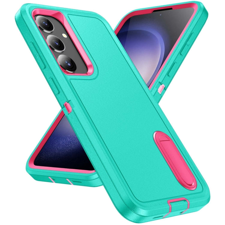 For Samsung Galaxy S24+ / S25+ 5G Rugged PC Hybrid Silicone Phone Case with Holder(Light Green+Rose Red) - Galaxy S25+ 5G Cases by buy2fix | Online Shopping UK | buy2fix