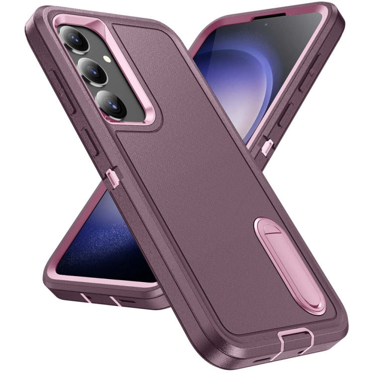 For Samsung Galaxy S24+ / S25+ 5G Rugged PC Hybrid Silicone Phone Case with Holder(Purple+Pink) - Galaxy S25+ 5G Cases by buy2fix | Online Shopping UK | buy2fix