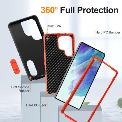 For Samsung Galaxy S25 Ultra 5G Rugged PC Hybrid Silicone Phone Case with Holder(Black+Orange) - Galaxy S25 Ultra 5G Cases by buy2fix | Online Shopping UK | buy2fix