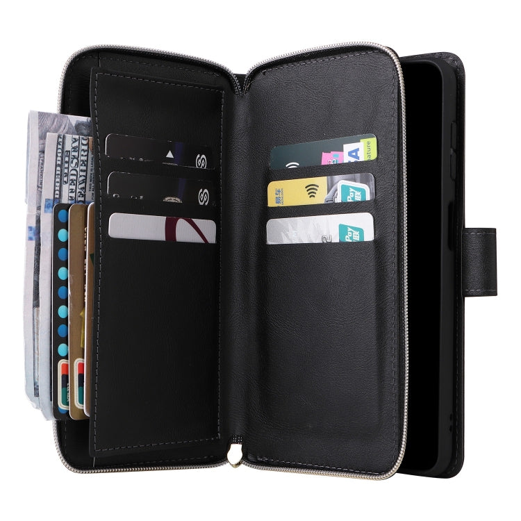 For Samsung Galaxy S25 5G 9-Card Slots Zipper Wallet Bag Leather Phone Case(Black) - Galaxy S25 5G Cases by buy2fix | Online Shopping UK | buy2fix