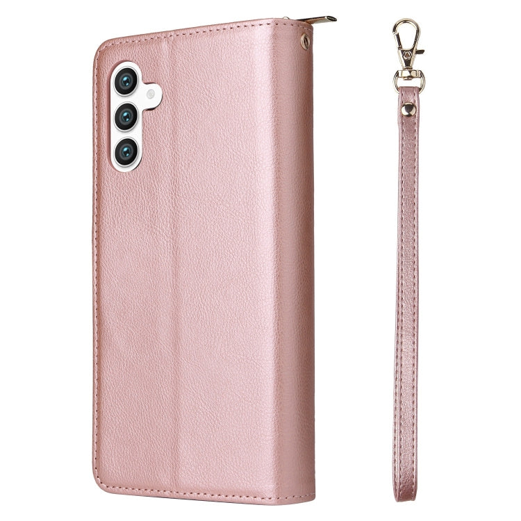 For Samsung Galaxy S25+ 5G 9-Card Slots Zipper Wallet Bag Leather Phone Case(Rose Gold) - Galaxy S25+ 5G Cases by buy2fix | Online Shopping UK | buy2fix