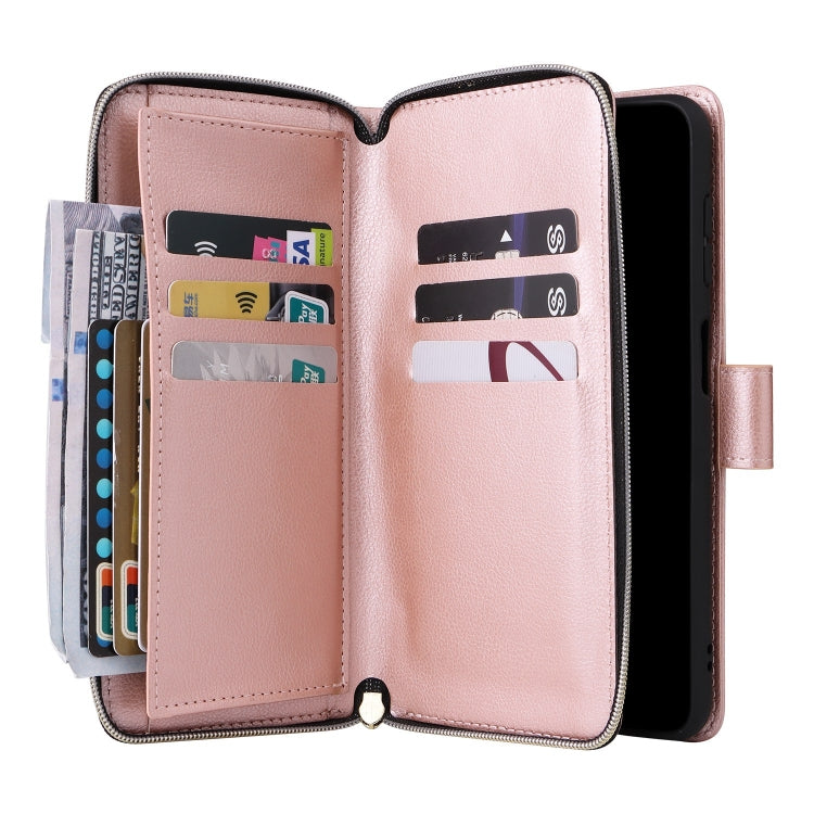 For Samsung Galaxy S25+ 5G 9-Card Slots Zipper Wallet Bag Leather Phone Case(Rose Gold) - Galaxy S25+ 5G Cases by buy2fix | Online Shopping UK | buy2fix