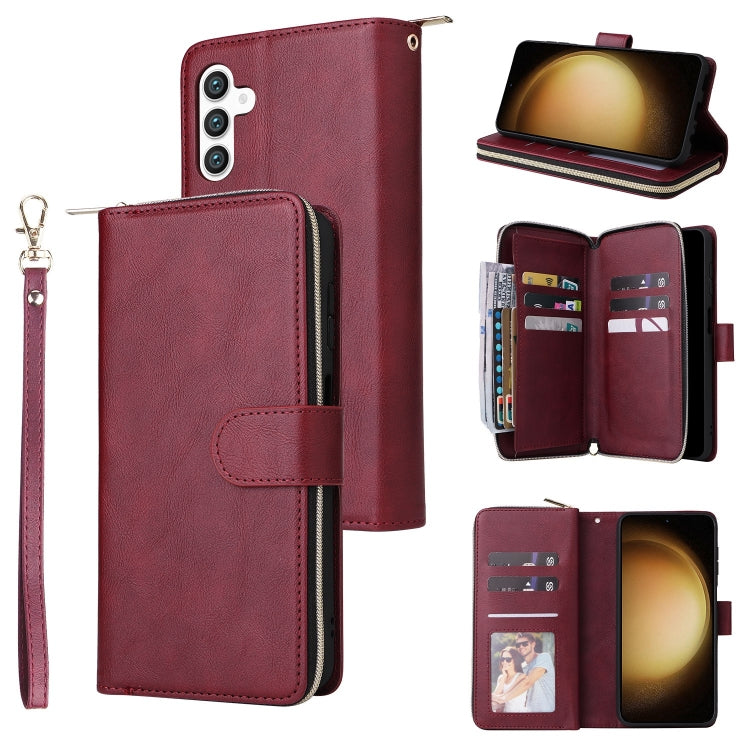 For Samsung Galaxy S25+ 5G 9-Card Slots Zipper Wallet Bag Leather Phone Case(Wine Red) - Galaxy S25+ 5G Cases by buy2fix | Online Shopping UK | buy2fix