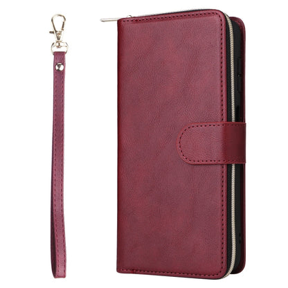 For Samsung Galaxy S25+ 5G 9-Card Slots Zipper Wallet Bag Leather Phone Case(Wine Red) - Galaxy S25+ 5G Cases by buy2fix | Online Shopping UK | buy2fix