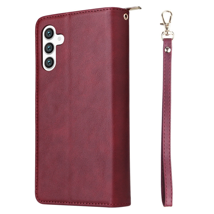 For Samsung Galaxy S25+ 5G 9-Card Slots Zipper Wallet Bag Leather Phone Case(Wine Red) - Galaxy S25+ 5G Cases by buy2fix | Online Shopping UK | buy2fix