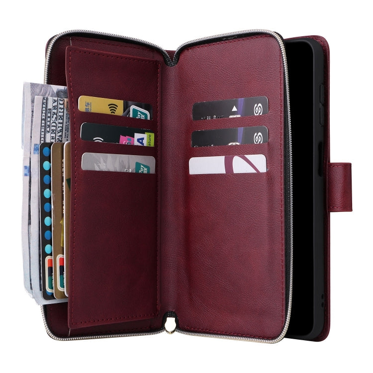 For Samsung Galaxy S25+ 5G 9-Card Slots Zipper Wallet Bag Leather Phone Case(Wine Red) - Galaxy S25+ 5G Cases by buy2fix | Online Shopping UK | buy2fix