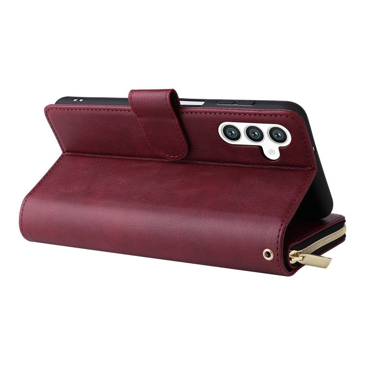 For Samsung Galaxy S25+ 5G 9-Card Slots Zipper Wallet Bag Leather Phone Case(Wine Red) - Galaxy S25+ 5G Cases by buy2fix | Online Shopping UK | buy2fix