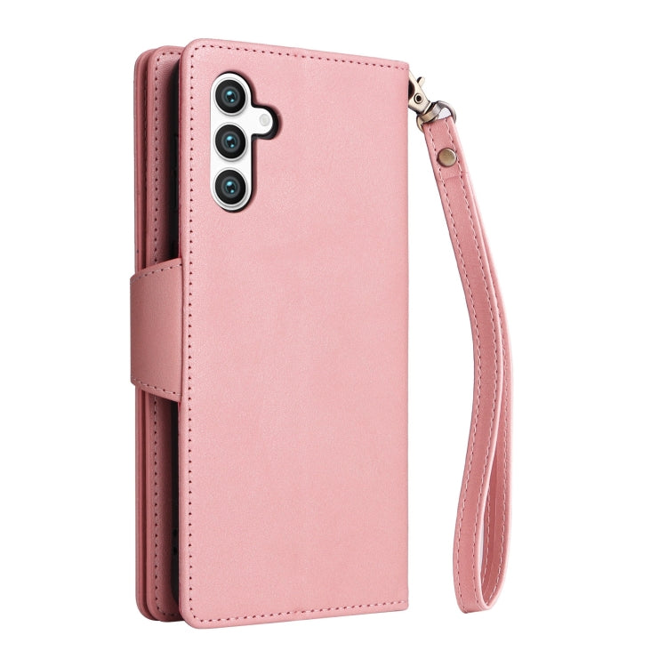 For Samsung Galaxy S25 5G Rivet Buckle 9 Cards Three Fold Leather Phone Case(Rose Gold) - Galaxy S25 5G Cases by buy2fix | Online Shopping UK | buy2fix