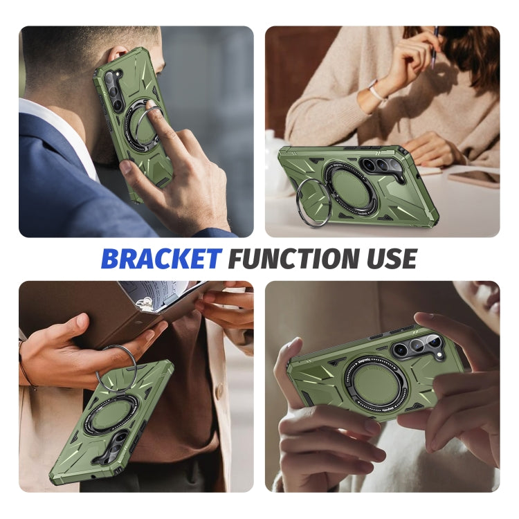 For Samsung Galaxy S25 5G MagSafe Magnetic Shockproof Phone Case with Ring Holder(Dark Green) - Galaxy S25 5G Cases by buy2fix | Online Shopping UK | buy2fix