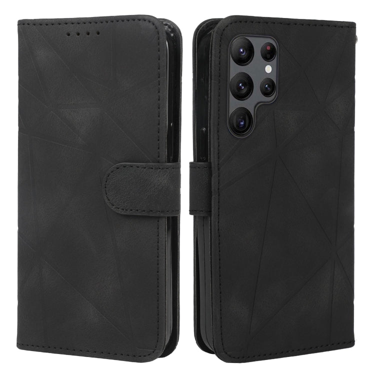 For Samsung Galaxy S25 Ultra 5G Skin Feel Geometric Lines Leather Phone Case(Black) - Galaxy S25 Ultra 5G Cases by buy2fix | Online Shopping UK | buy2fix