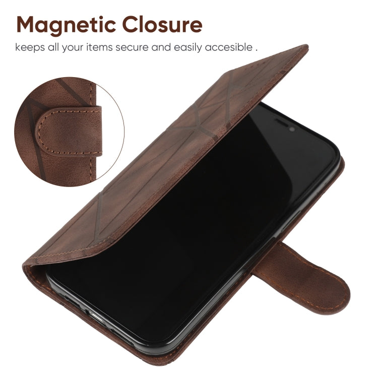 For Samsung Galaxy S25 Ultra 5G Skin Feel Geometric Lines Leather Phone Case(Brown) - Galaxy S25 Ultra 5G Cases by buy2fix | Online Shopping UK | buy2fix