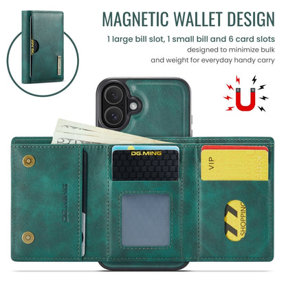 For iPhone 16 Plus DG.MING M6 Series RFID Tri-fold Card Bag Removable Leather Phone Case(Green) - iPhone 16 Plus Cases by DG.MING | Online Shopping UK | buy2fix