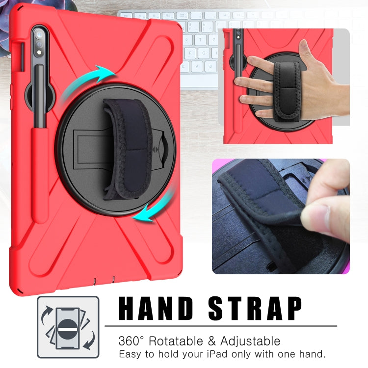 For Samsung Galaxy Tab S9 / Galaxy Tab S8 / Galaxy Tab S7 (2020) T870 Shockproof Colorful Silicone + PC Protective Case with Holder & Shoulder Strap & Hand Strap & Pen Slot(Red) - Galaxy Tab S8 Cases by buy2fix | Online Shopping UK | buy2fix