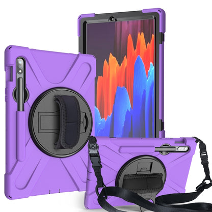 For Samsung Galaxy Tab S9 / Galaxy Tab S8 / Galaxy Tab S7 (2020) T870 Shockproof Colorful Silicone + PC Protective Case with Holder & Shoulder Strap & Hand Strap & Pen Slot(Purple) - Galaxy Tab S8 Cases by buy2fix | Online Shopping UK | buy2fix