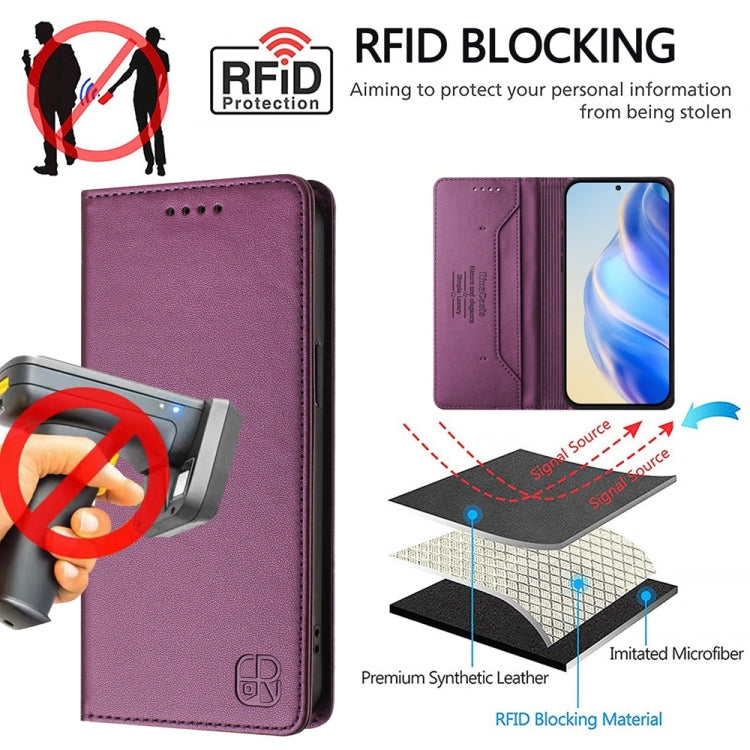 For OnePlus 12 Global RC01 Dual-Folded Magnetic Suction RFID Leather Phone Case(Violet) - OnePlus Cases by buy2fix | Online Shopping UK | buy2fix