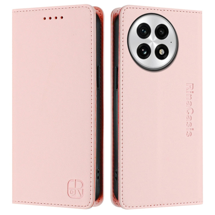 For OnePlus 13 RC01 Dual-Folded Magnetic Suction RFID Leather Phone Case(Pink) - OnePlus Cases by buy2fix | Online Shopping UK | buy2fix