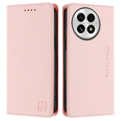 For OnePlus 13 RC01 Dual-Folded Magnetic Suction RFID Leather Phone Case(Pink) - OnePlus Cases by buy2fix | Online Shopping UK | buy2fix