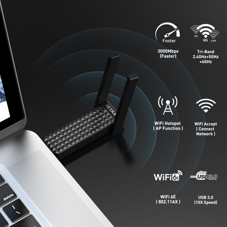 EDUP AX1673 3000Mbps WiFi 6 Dual-Band USB WiFi Adapter Wireless Network Card(Black) - USB Network Adapter by EDUP | Online Shopping UK | buy2fix